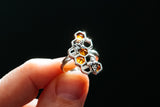 Silver Honeycomb Amber Ring