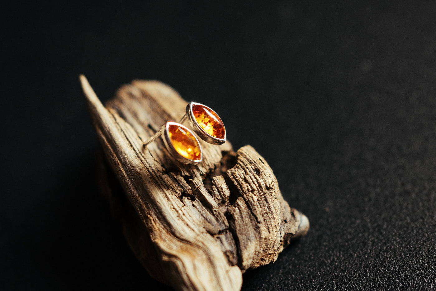 Marquise Majesty: Small Silver Earrings with Baltic Amber