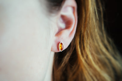 Marquise Majesty: Small Silver Earrings with Baltic Amber