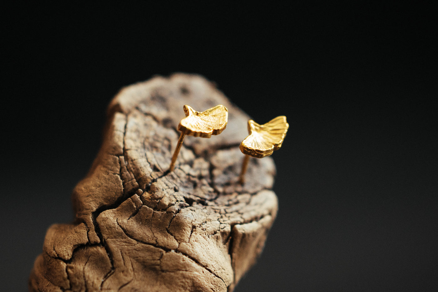 Golden ginkgo studs. 18k gold plated sterling silver.