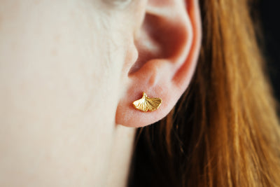 Golden ginkgo studs. 18k gold plated sterling silver.