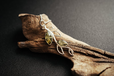 Amber leaf pendant. Subtle, delicate necklace.