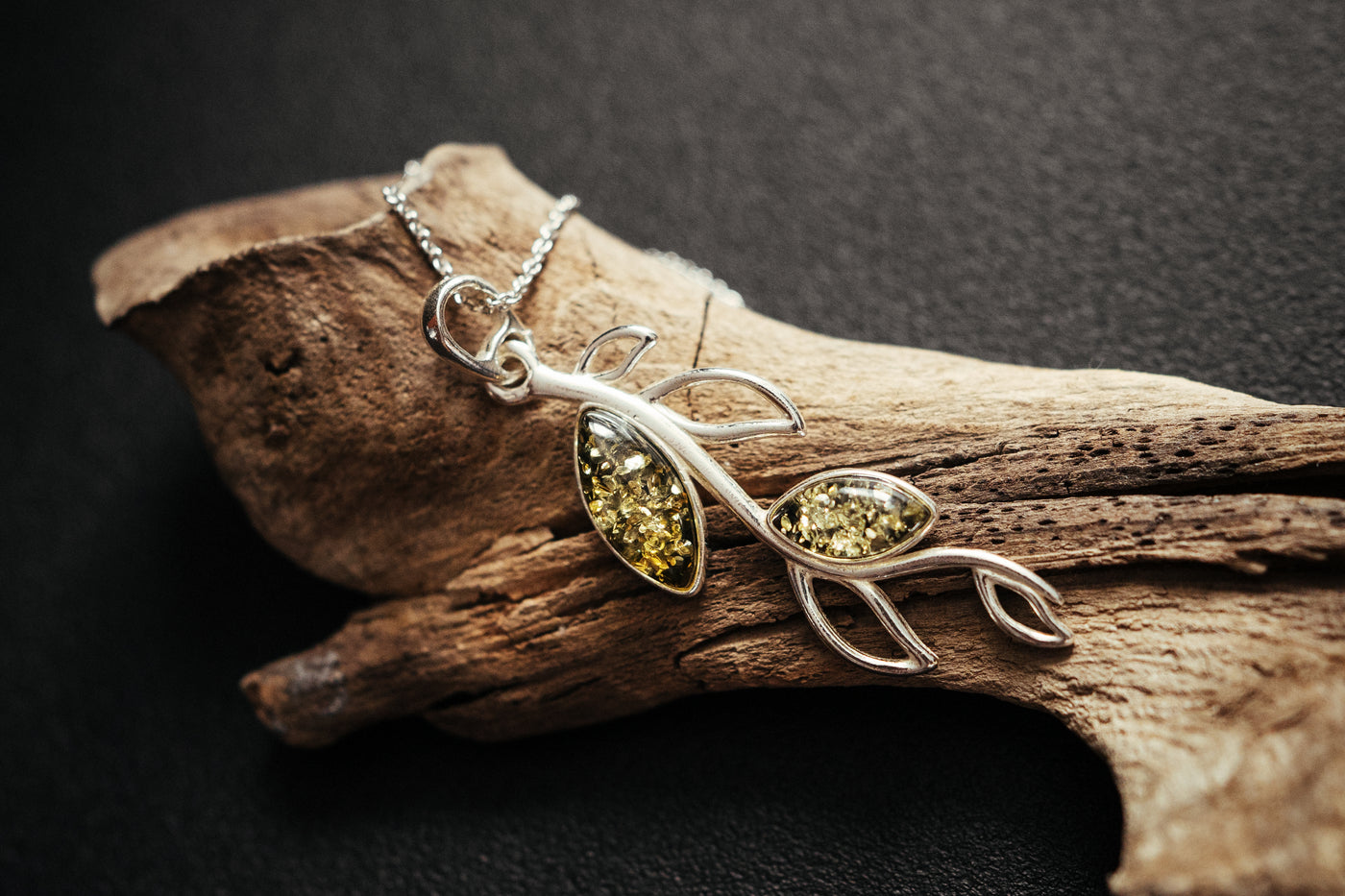 Amber leaf pendant. Subtle, delicate necklace.