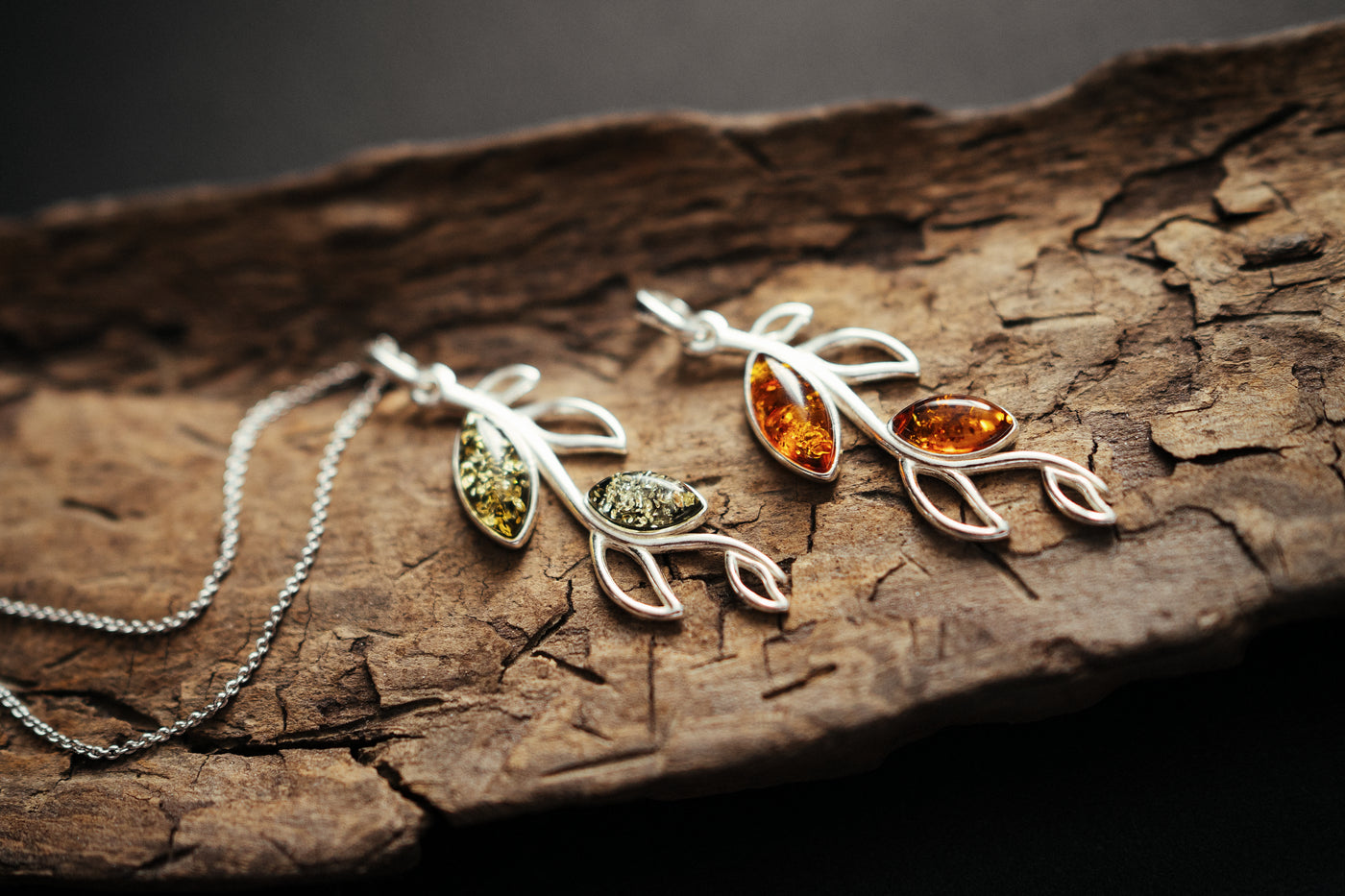 Amber leaf pendant. Subtle, delicate necklace.