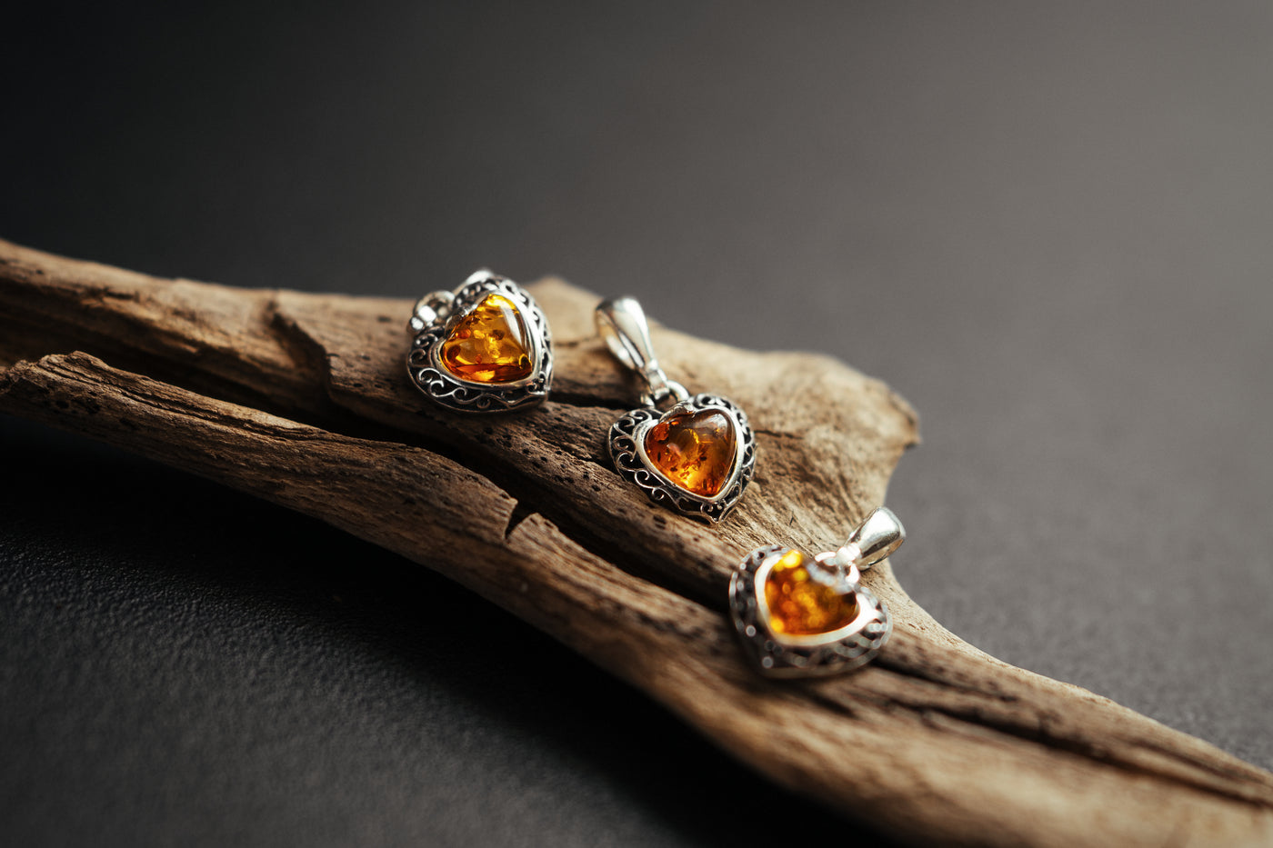 Heart of Amber - Delicate Silver Pendant with Natural Baltic Amber