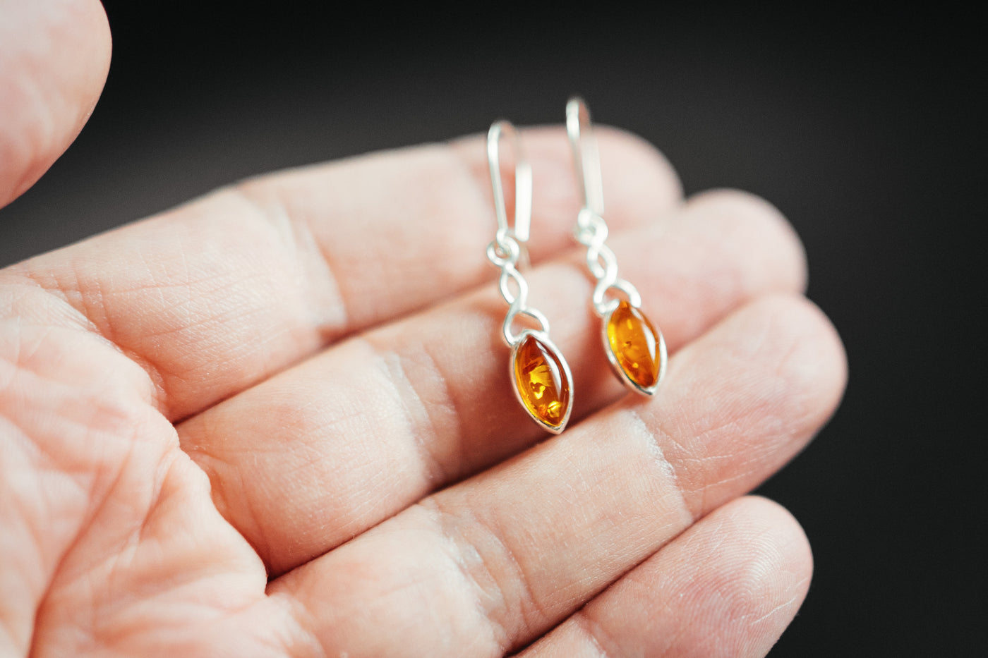Timeless Elegance - Classic Silver Dangle Earrings with Baltic Amber
