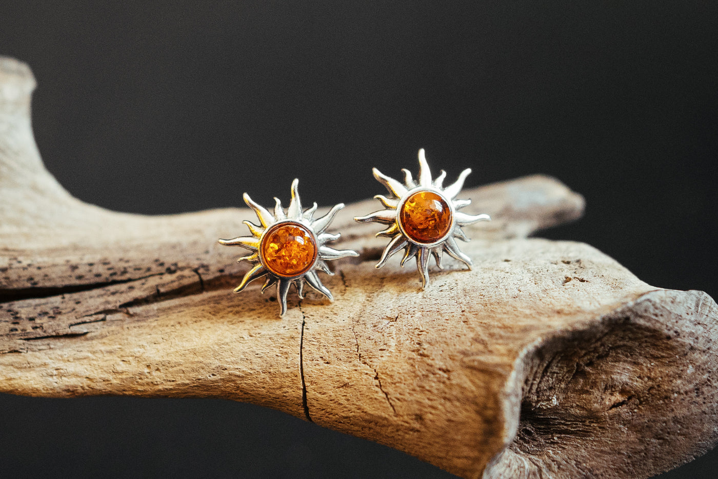 Sun amber stud earrings.