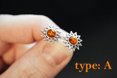 Sun amber stud earrings.