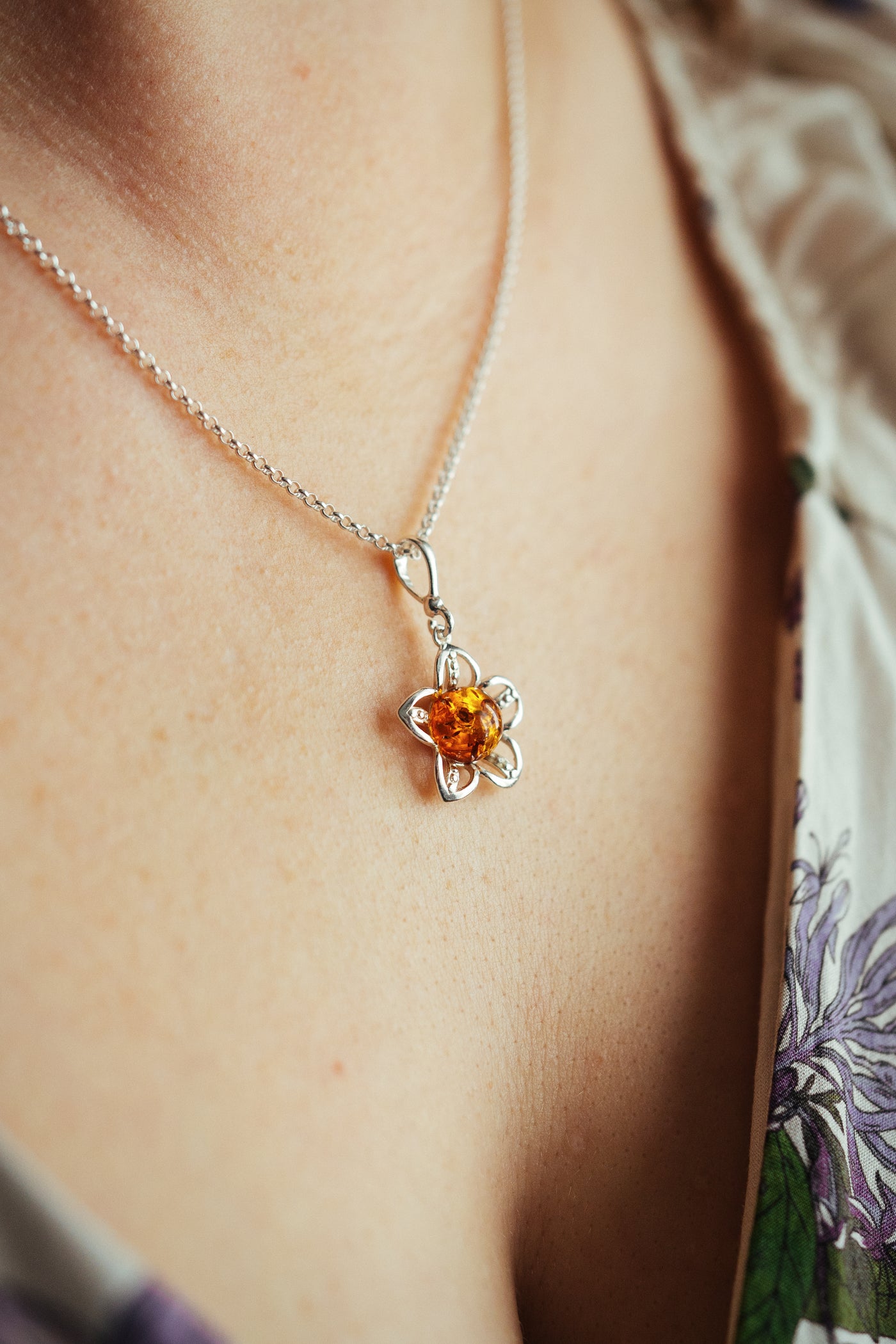 Floral Amber Pendant