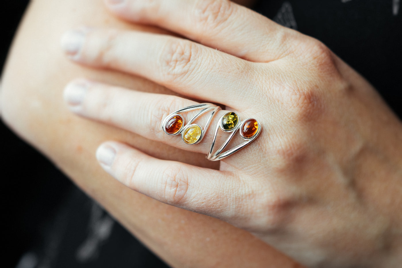 Multicolor Amber Ring