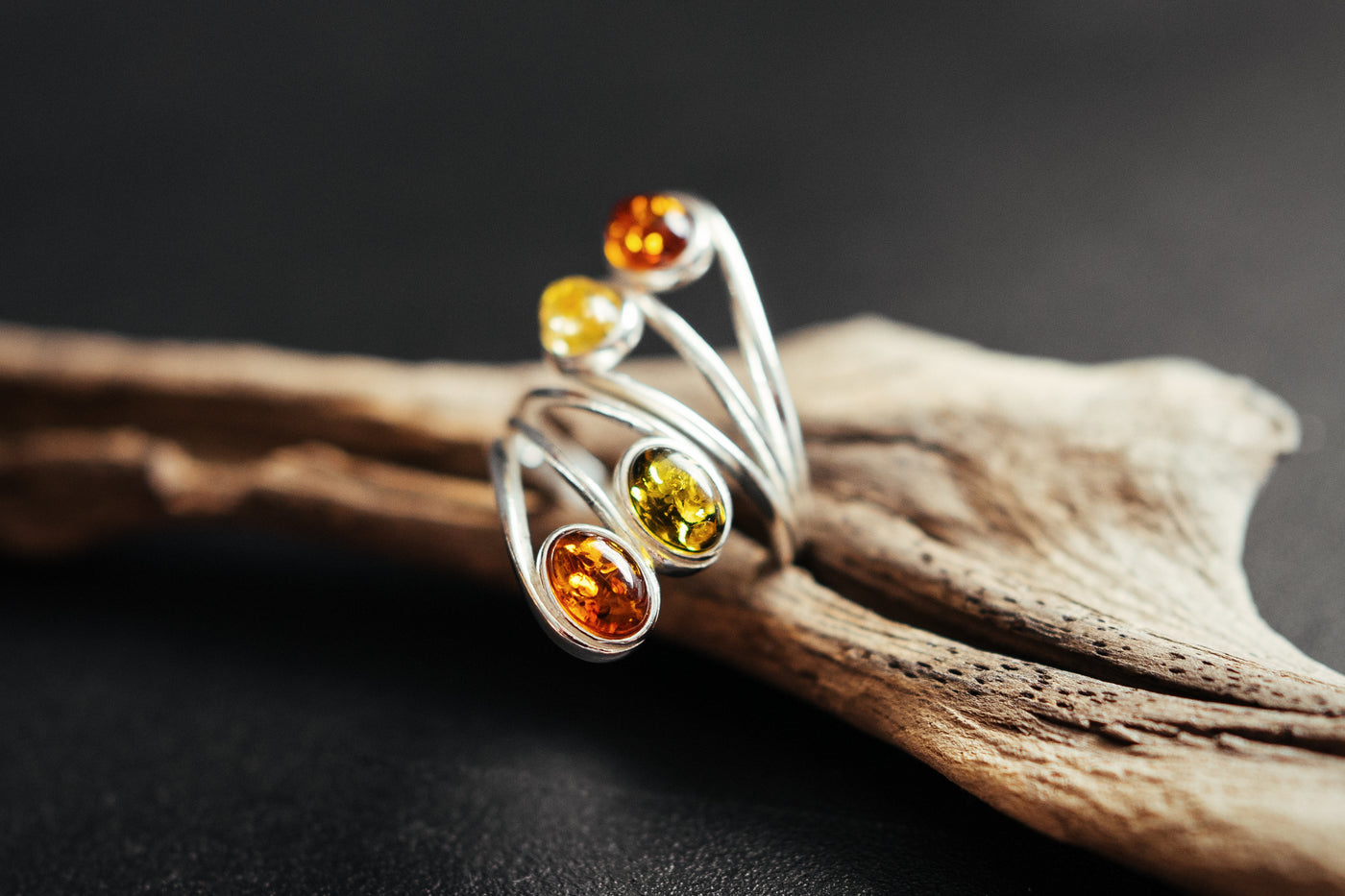 Multicolor Amber Ring