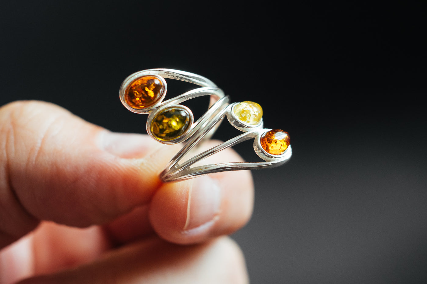 Multicolor Amber Ring