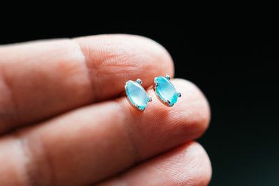 Aqua Agate Stud Earrings – Sterling Silver Marquise-Cut Blue Gemstone