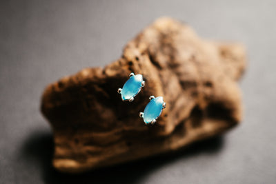 Aqua Agate Stud Earrings – Sterling Silver Marquise-Cut Blue Gemstone