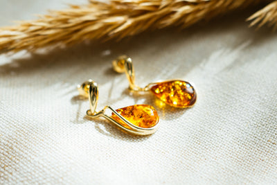 Amber Drop Earrings. 18k Gold Plated