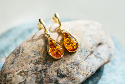 Amber Drop Earrings. 18k Gold Plated