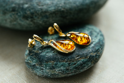 Amber Drop Earrings. 18k Gold Plated