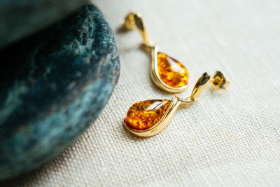 Amber Drop Earrings. 18k Gold Plated