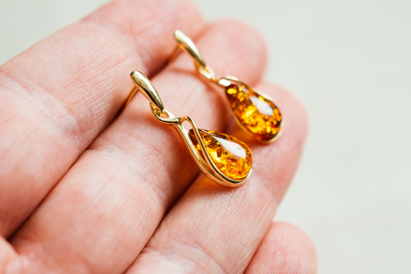 Amber Drop Earrings. 18k Gold Plated