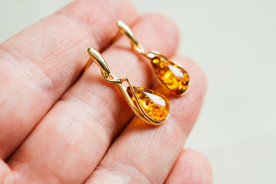 Amber Drop Earrings. 18k Gold Plated