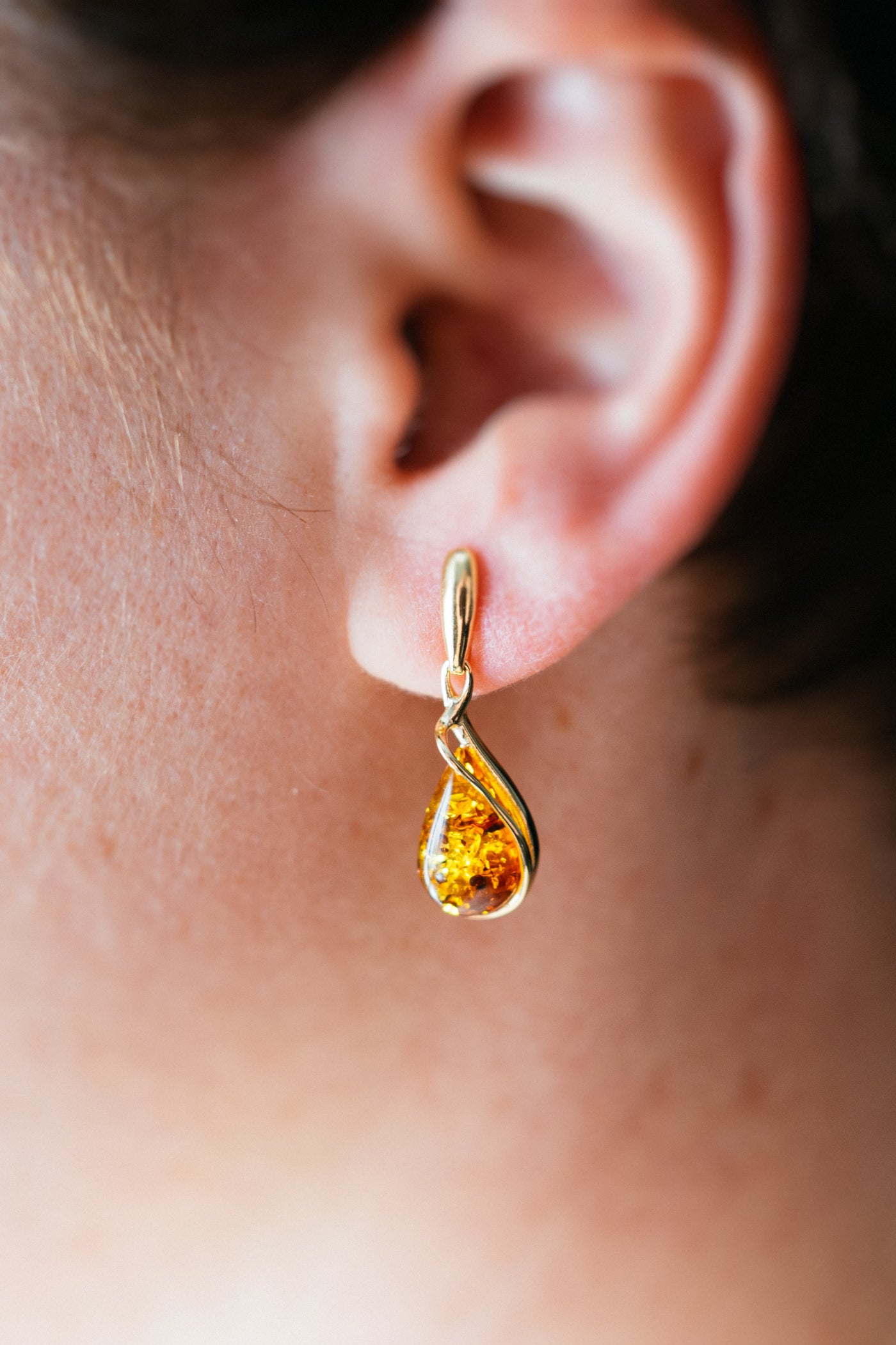 Amber Drop Earrings. 18k Gold Plated
