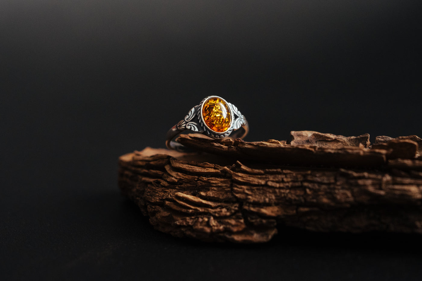 unique amber sterling silver ring. Natural cognac Baltic amber with golden flakes. Unique and exceptional Anniversary gift. Adjustable