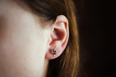Tiny Owl Amber Stud Earrings