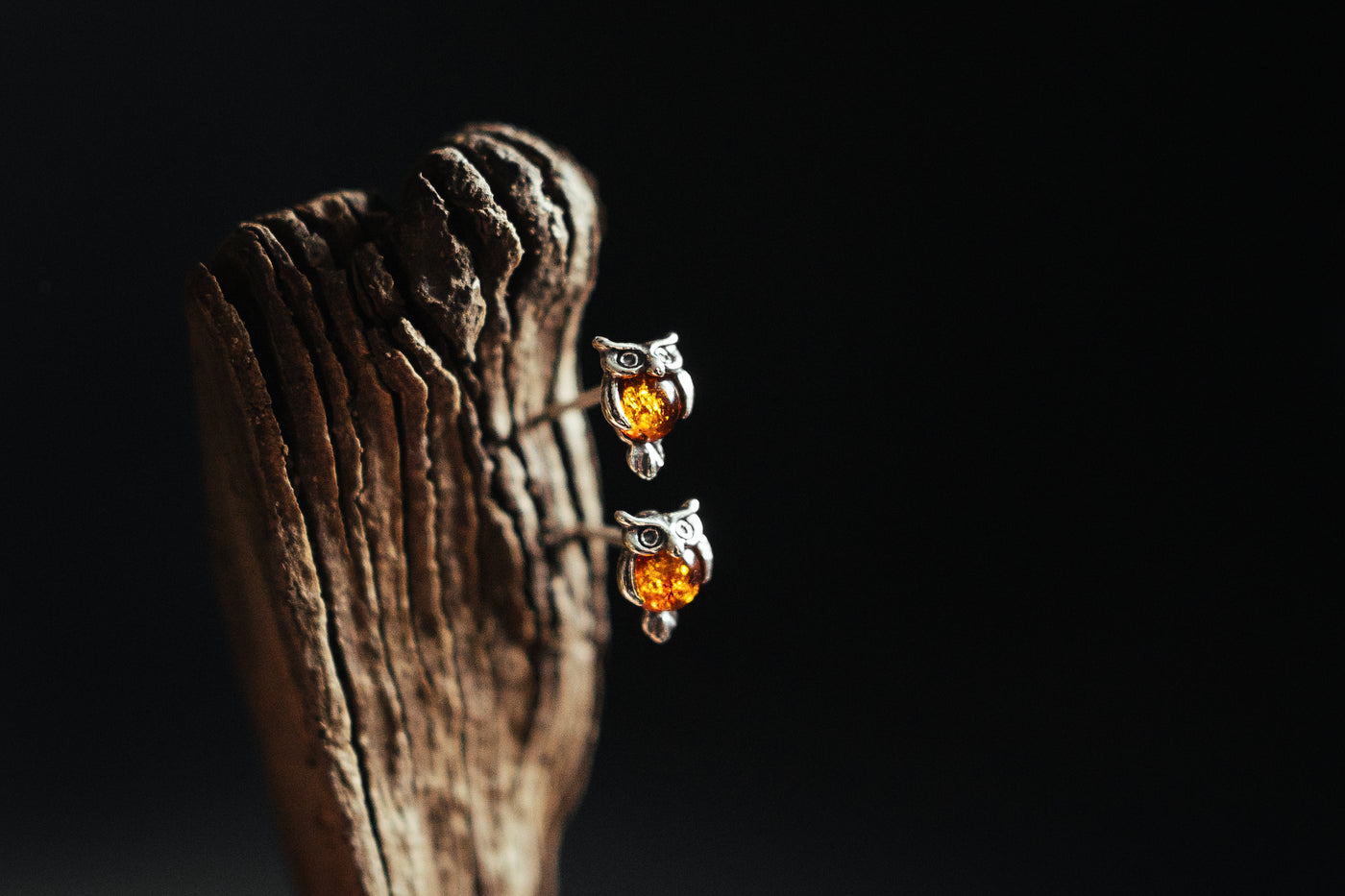 Tiny Owl Amber Stud Earrings